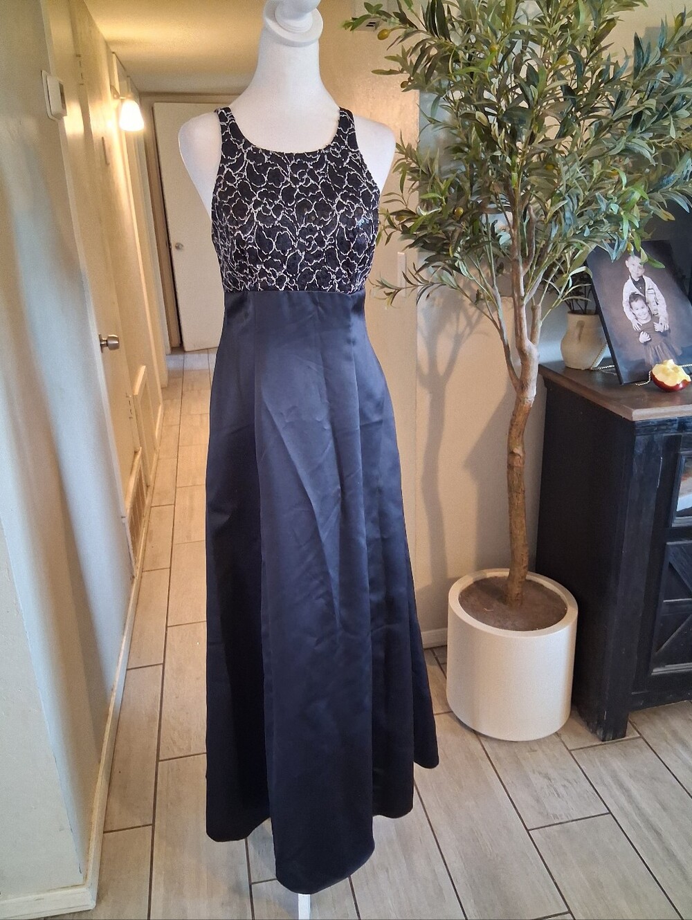 Bari-Jay Black Satin Maxi Dress Vintage Made In Usa Y2k Formal Occasion Sz3-4